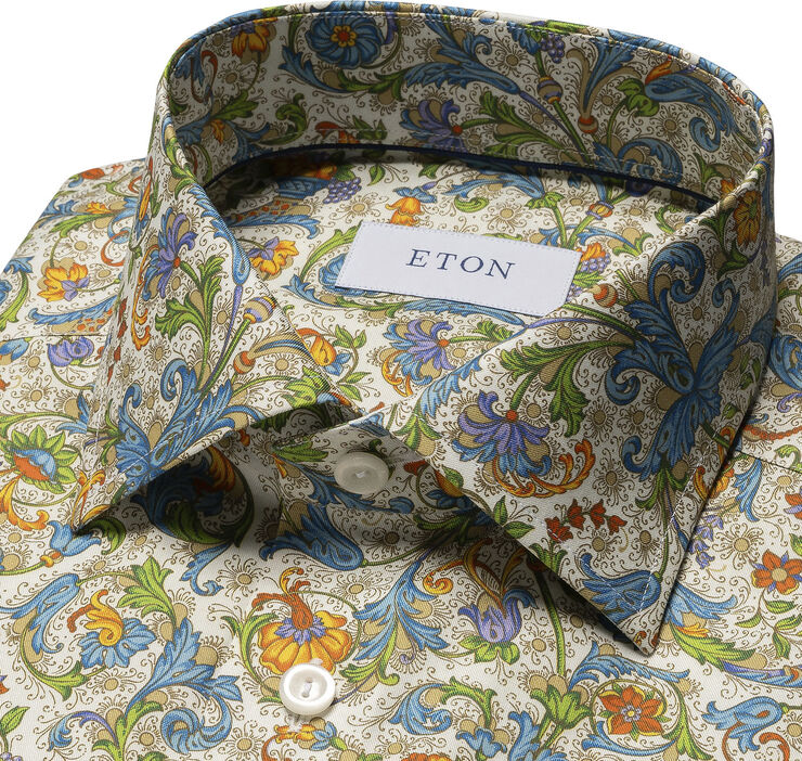 ETON Contemporary Fit Floral Signature Twill Shirt Hvid