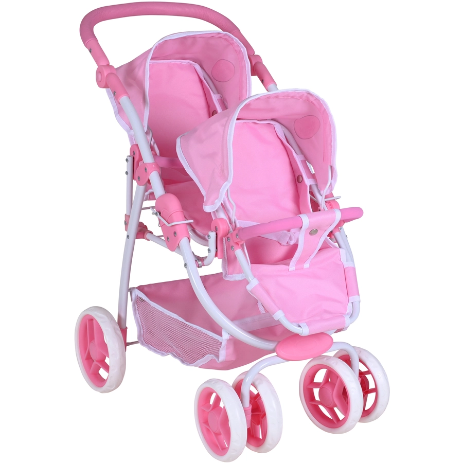 knorr toys® Zwillingspuppenwagen Milo - Princess white rose rosa