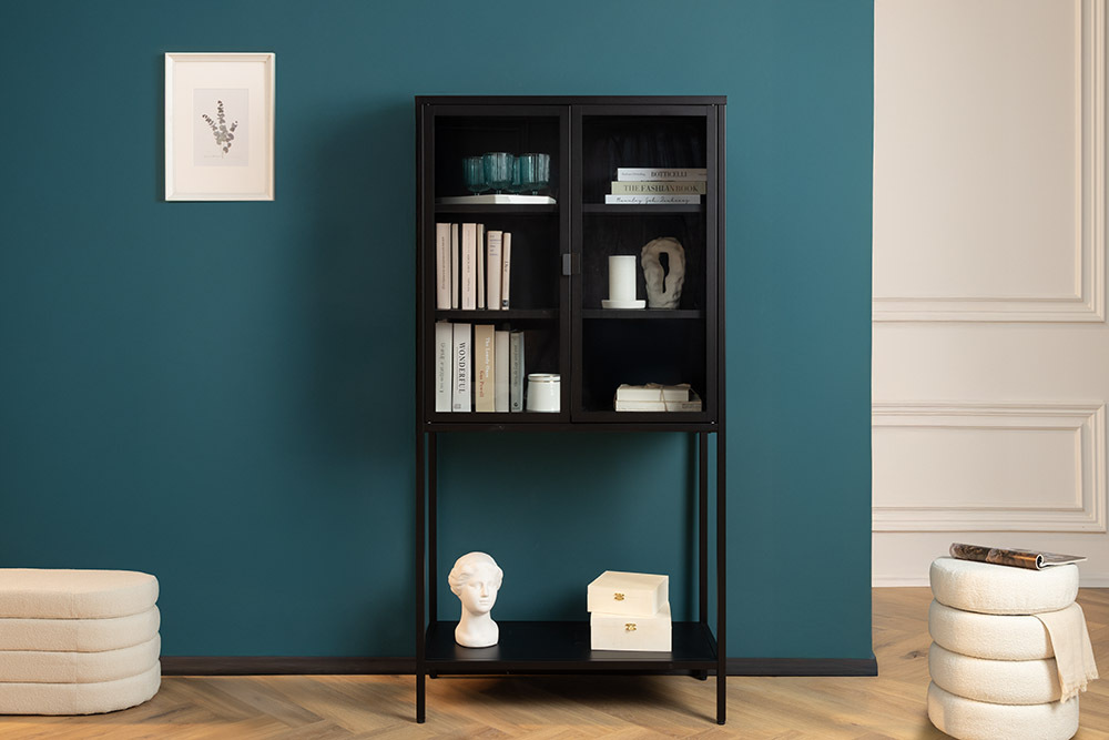 Industrial Vitrine DURA STEEL 150cm schwarz Metall Glas Highboard