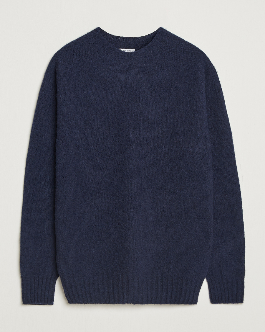 Sunspel Brushed Shetland Crew Neck Navy