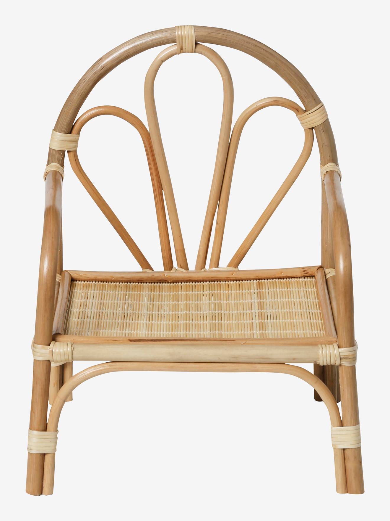 Cadeira e mesa de boneca em rattan bege