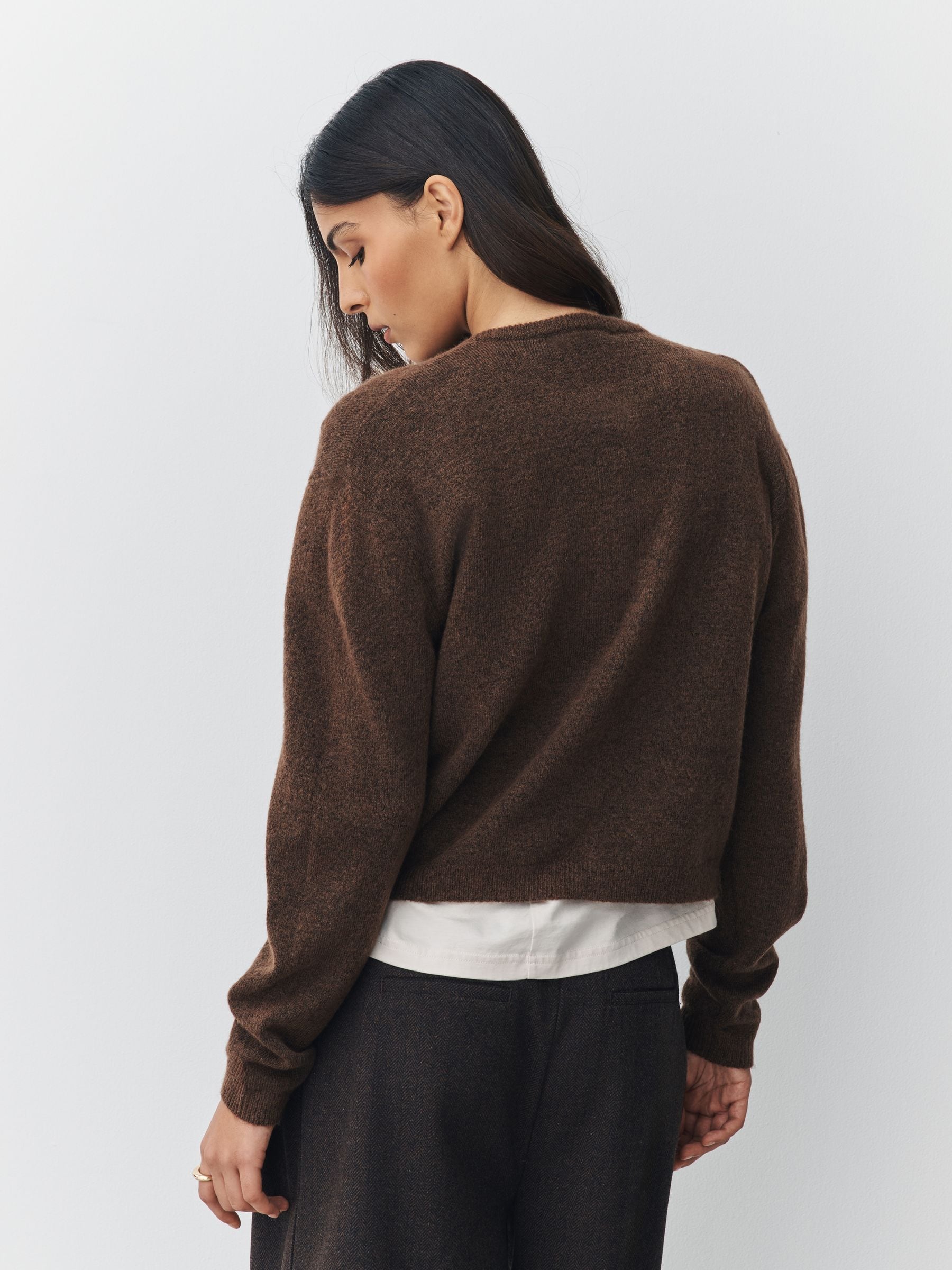 Chocoladebruin - Gebreid vest met ronde hals