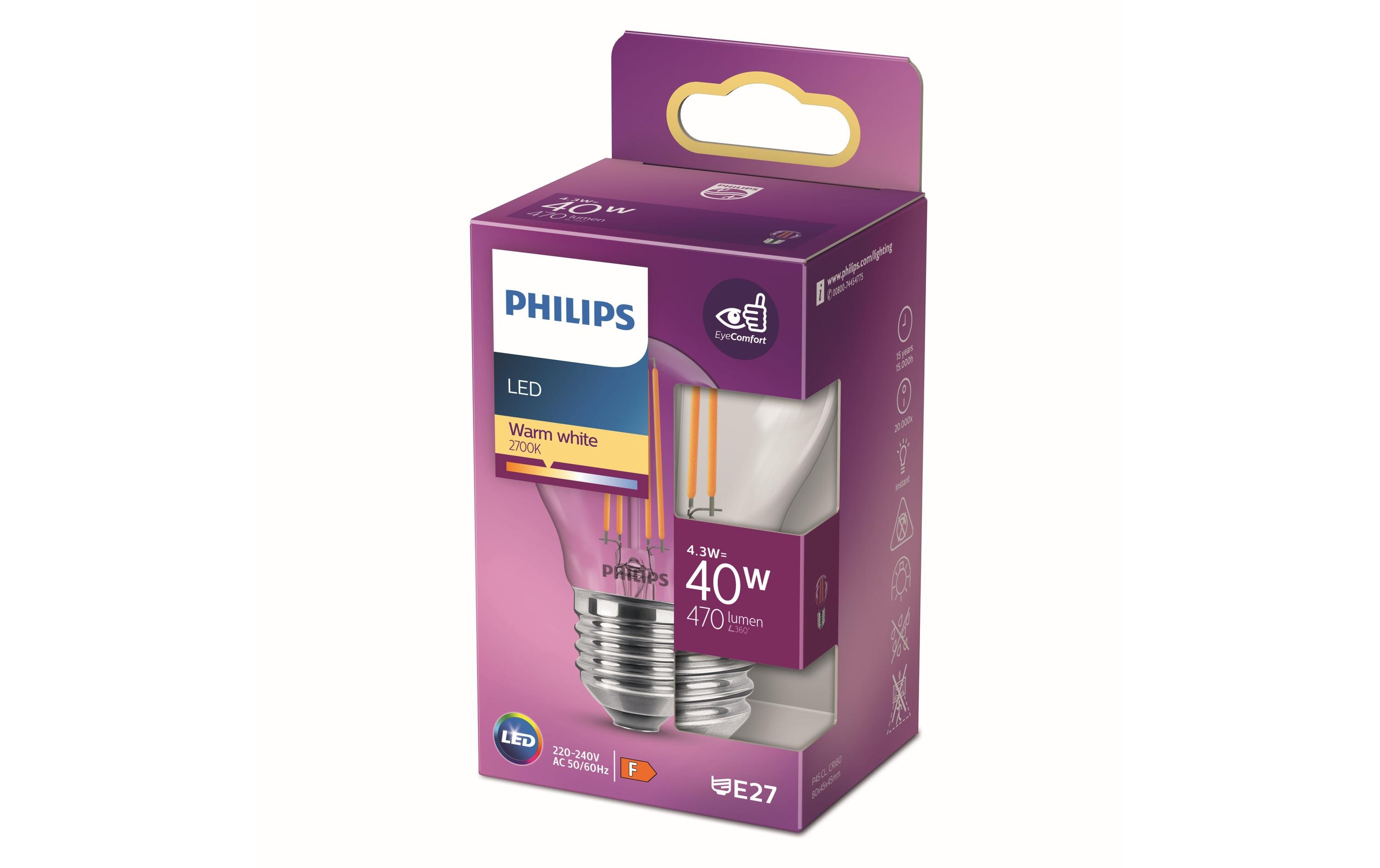 Lampe LEDcla 40W E27 P45 WW CL ND WarmweissLeuchtmittel P45 mit klarem Glas