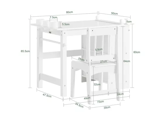 Ensemble Table et Chaise Enfant avec 2 étagères, KMB60-W