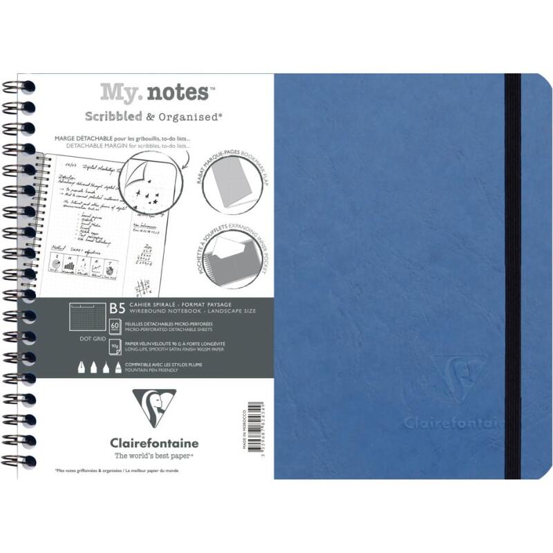 My.Notes Age Bag cahier reliure intégrale à marges détachables B5 paysage 120 pages détachables DOT + cadre en-tête - Bleu