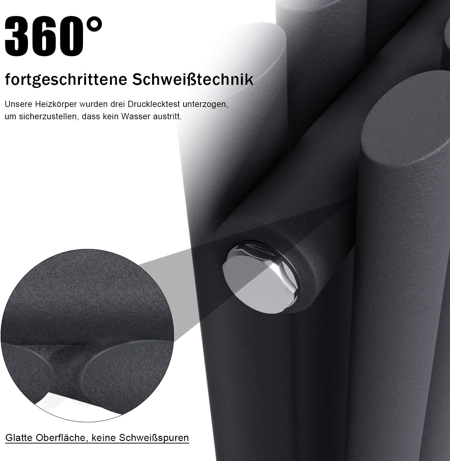 ELEGANT Design Heizkörper Anthrazit 1800x354mm mit Multiblock Anthrazit Thermostat Vertikal Heizkörper Doppellagig Röhrenheizkörper Badheizkörper Mittelanschluss