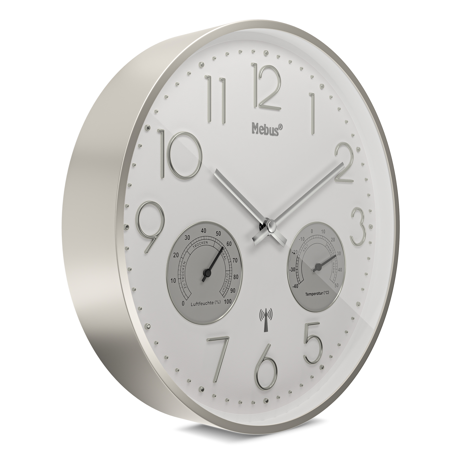 Funk-Wanduhr - silber - Thermo-/Hygrometer - Ø 30 cm