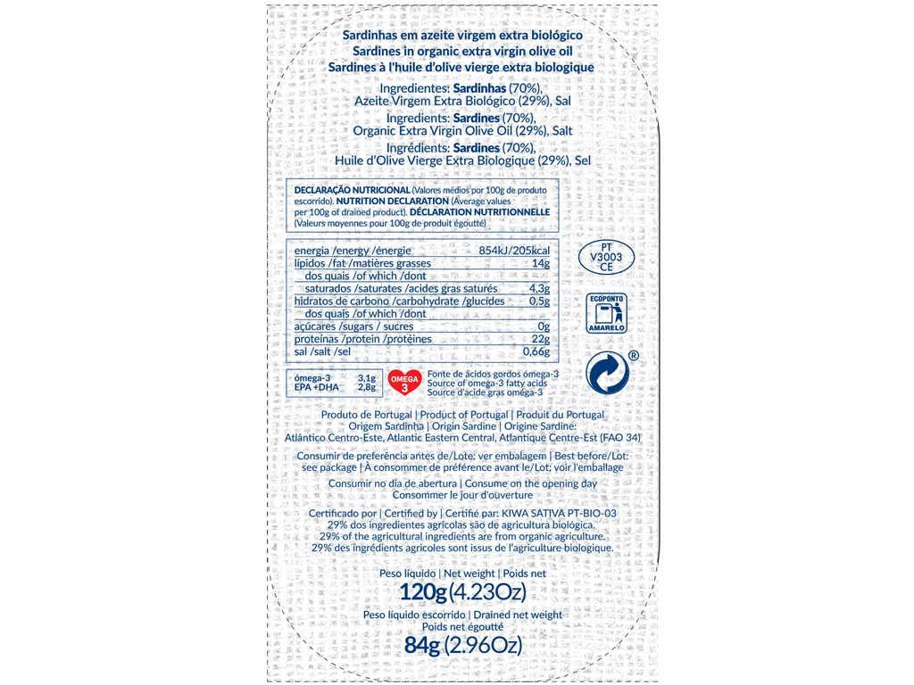 SARDINHA BOM PETISCO EM AZEITE BIO 120G