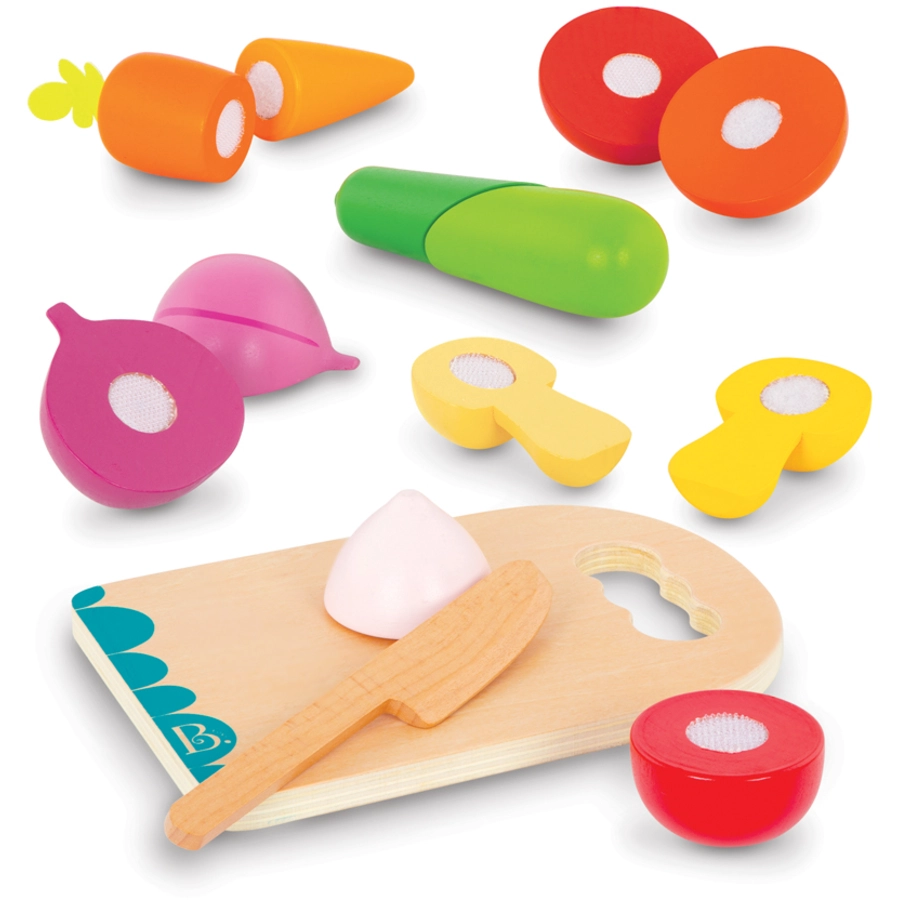 B.TOYS B. Chop 'n' Play -  Holz-Gemüse mit Klettverbindung inkl. Schneidebrett 14-teilig Mehrfarbig