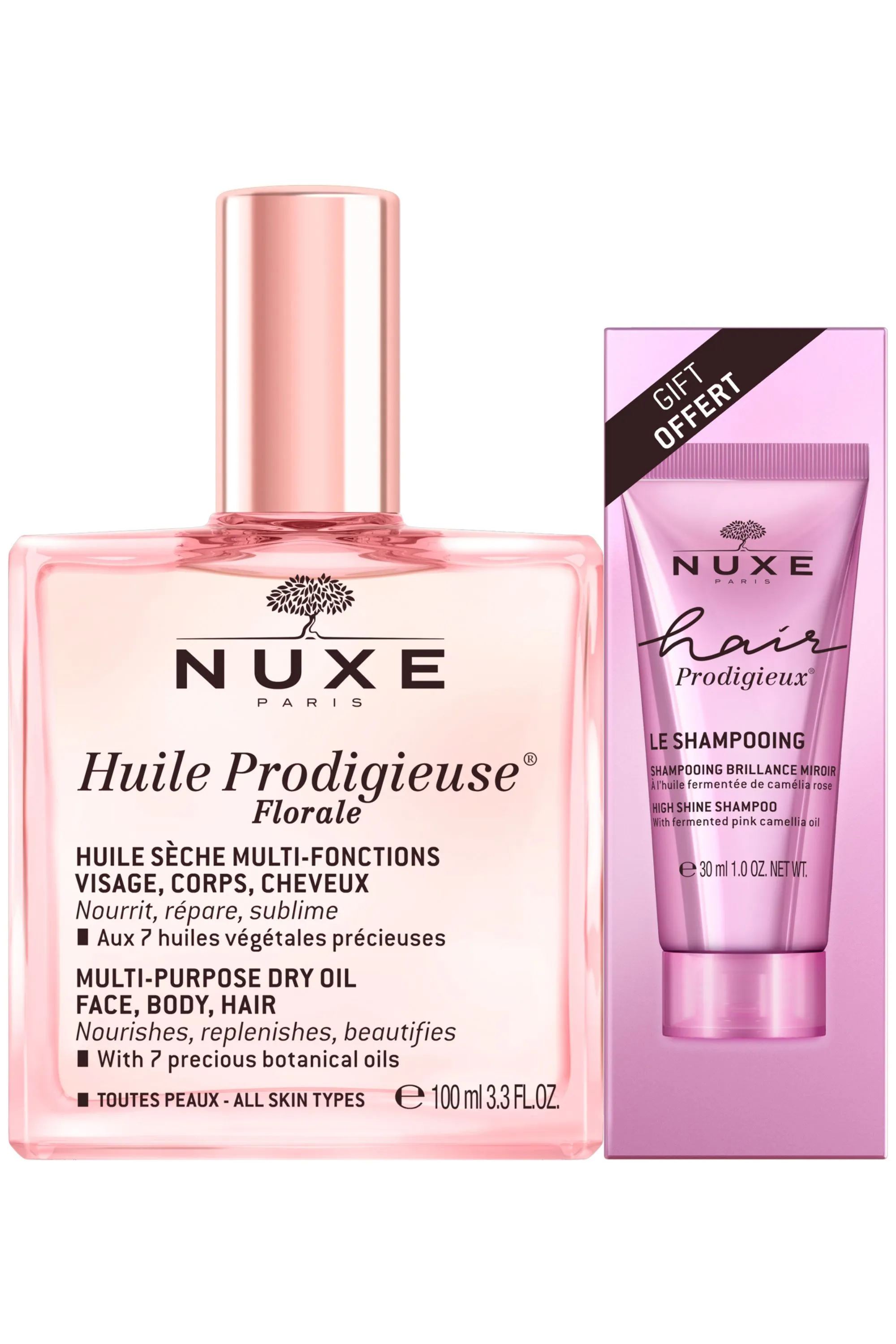 Nuxe Duo Huile Prodigieuse Florale 100ml & shampoing Hair Prodigieux 30ml ​offert-130 ml