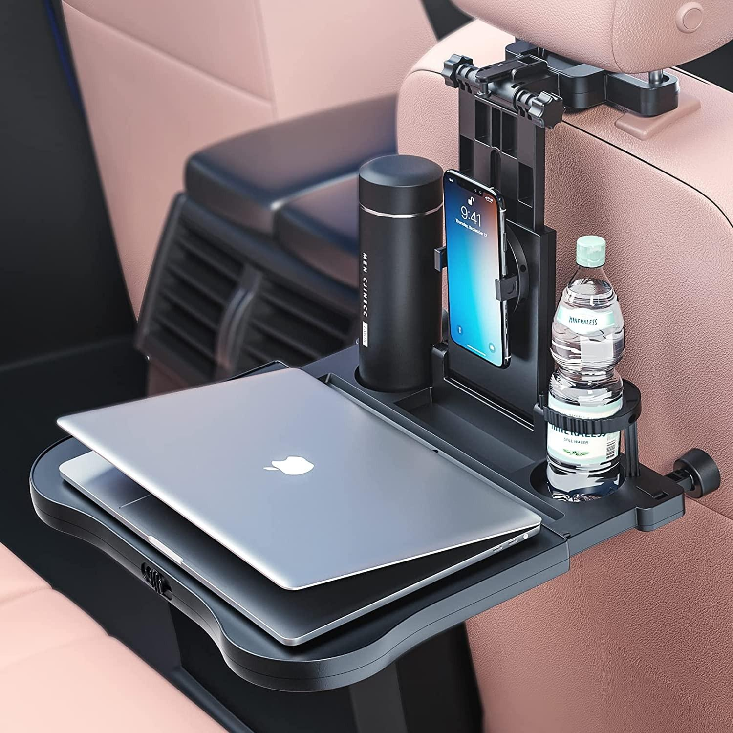 Multifunktionaler Auto Rücksitz Tisch KFZ Reise Ablage mit Getränke- / Smartphonehalterung - Schwarz