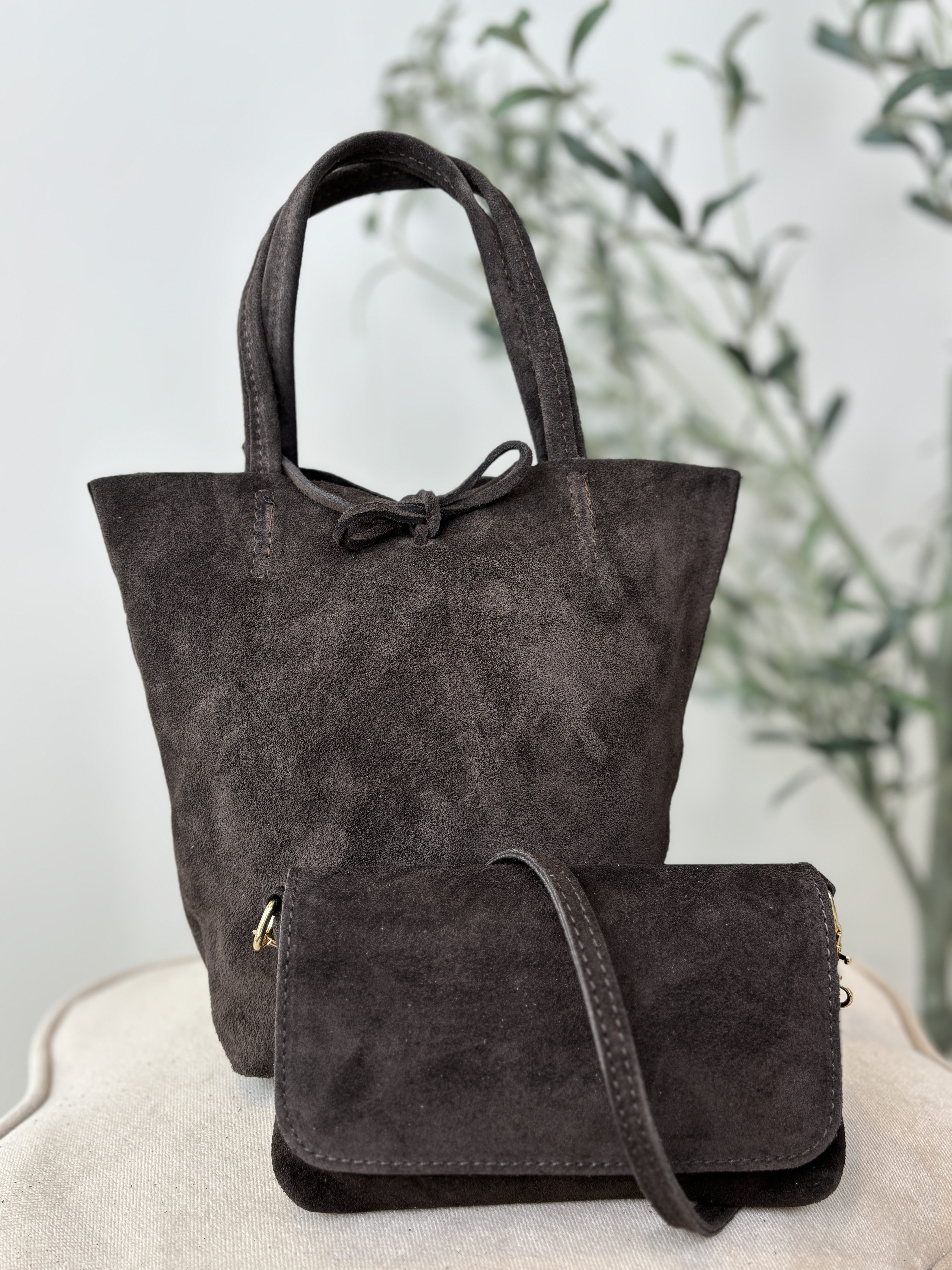 Mini Shopper - Suede Donker Bruin