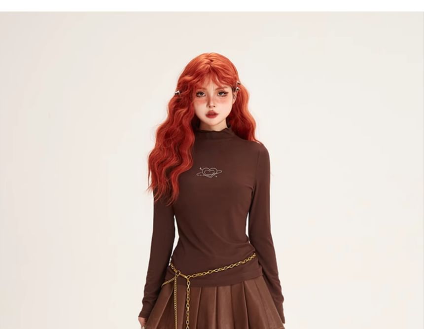 KUMI - T-shirt met lange mouwen en mockneck en hartprint