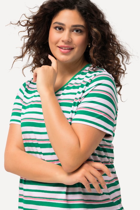 Shirt, Ringel, Classic, V-Ausschnitt, Halbarm