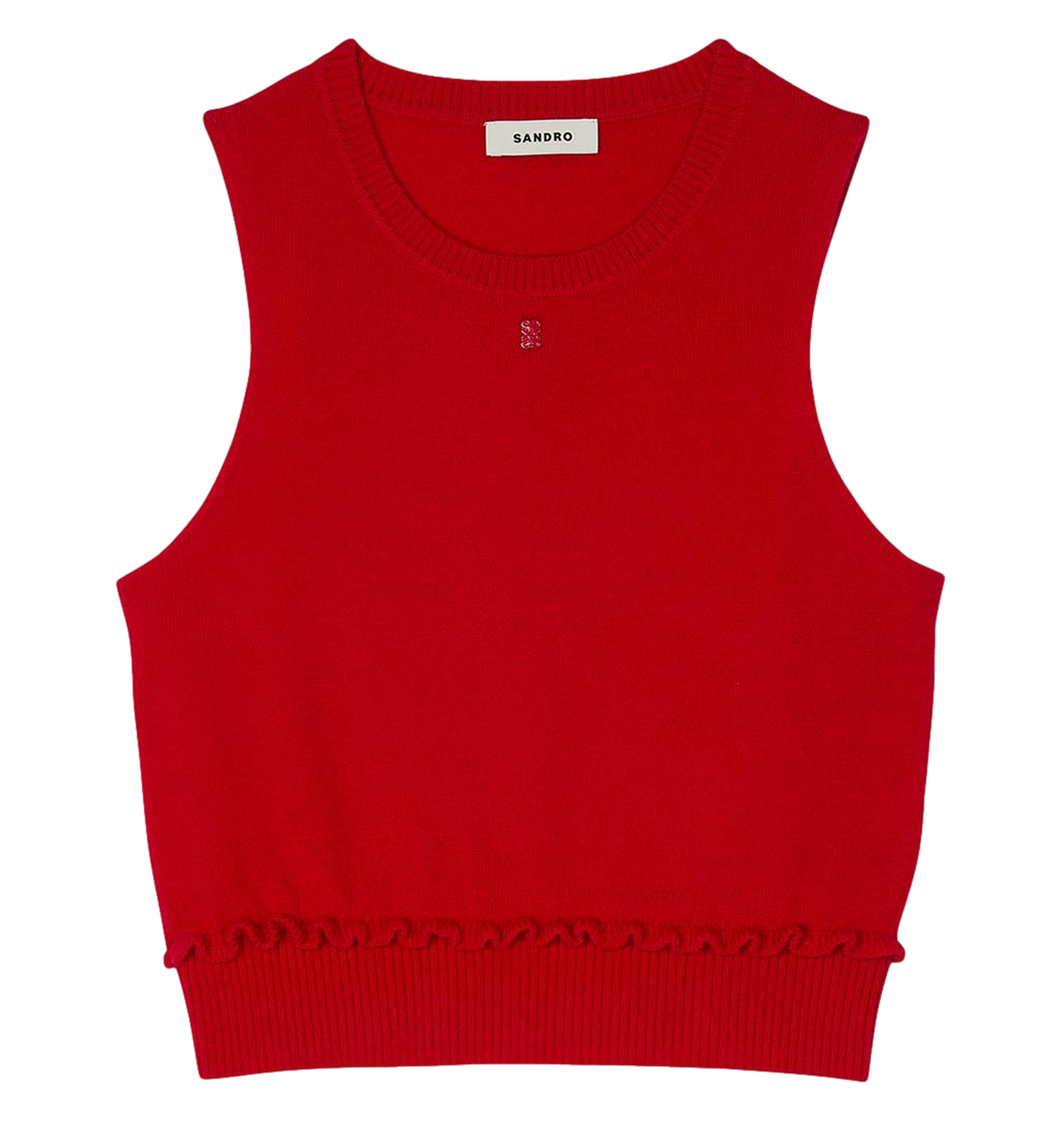 Pull court sans manches en laine et cachemire| Rouge