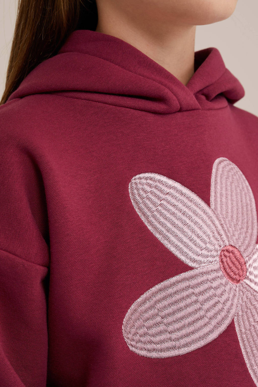 WE Fashion hoodie met printopdruk en borduursels donkerroze/lichtroze