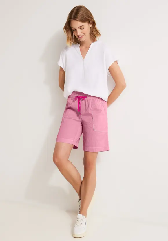 Gestreifte Loose Fit Bermuda - nu pink