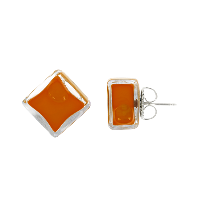 Boucles d'oreilles clou en verre soufflé - Carré Milk