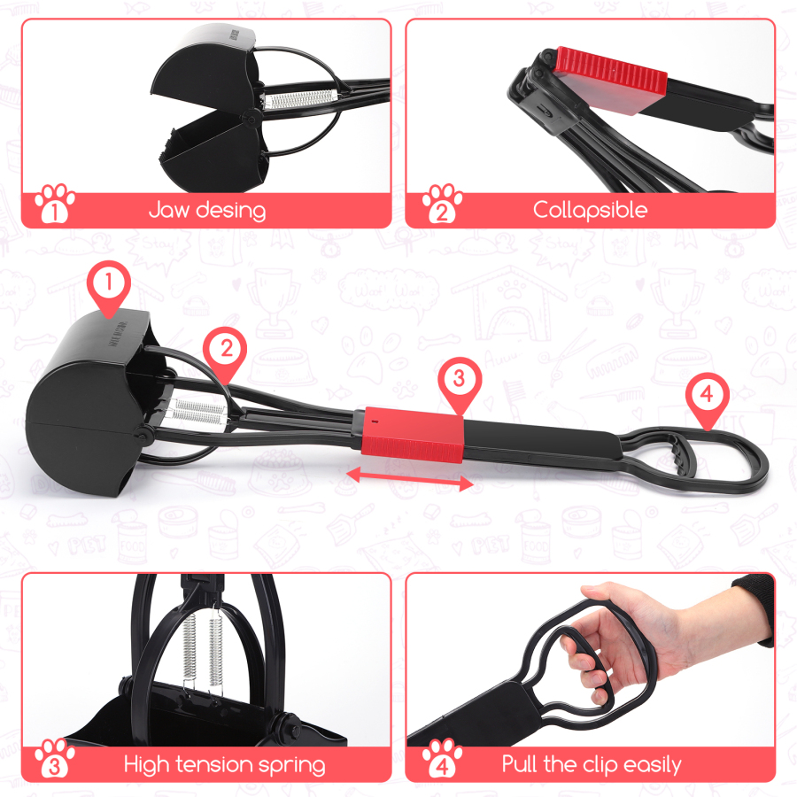 Pá coletora de fezes de cachorro Nobleza, dobrável, com 66 cm de comprimento, ideal para remover fezes de cães de jardins internos e externos.