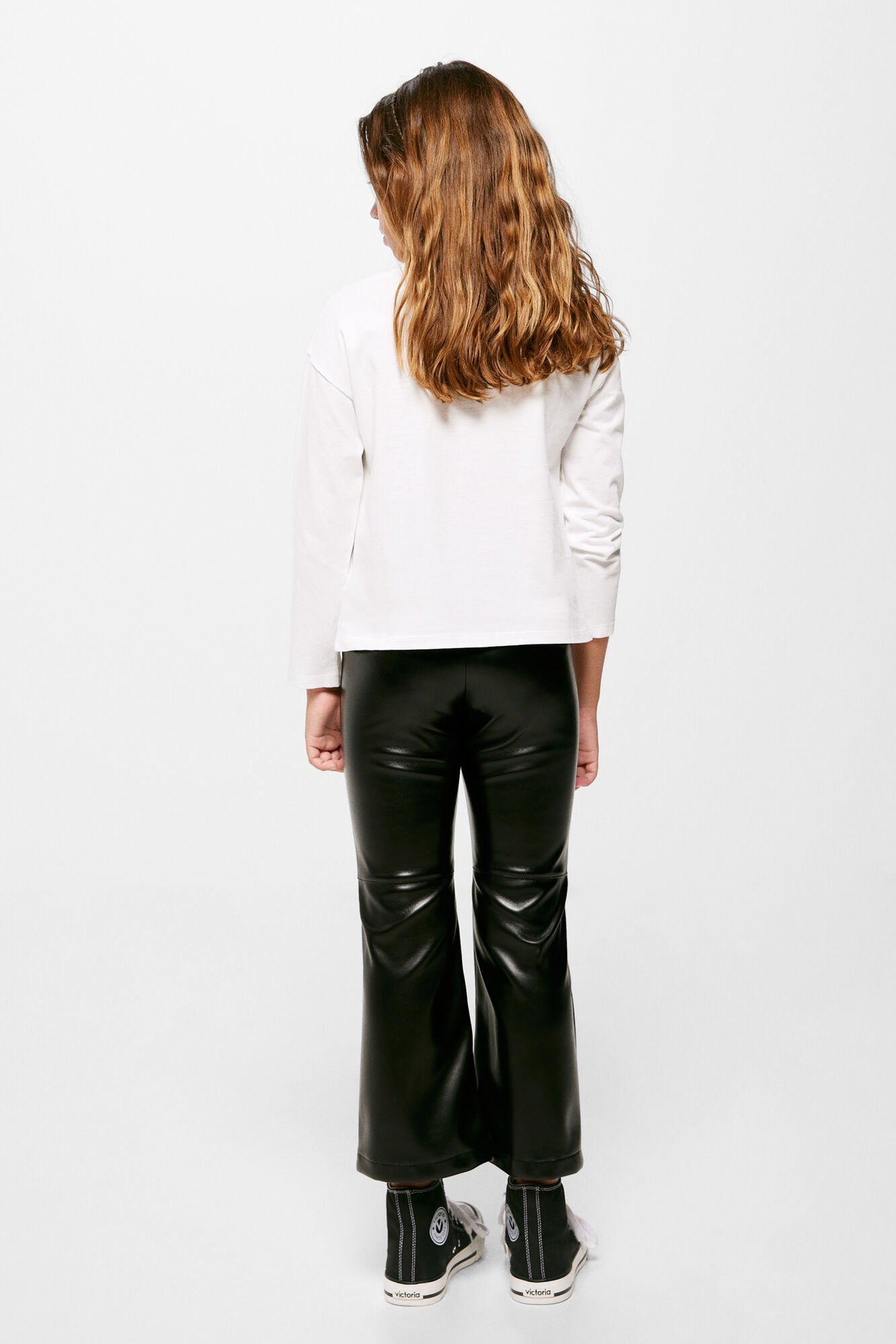 Calça boca de sino de couro sintético para meninas