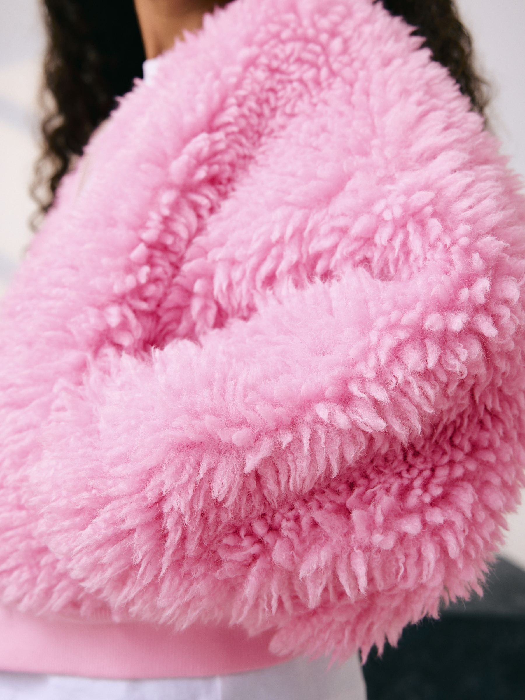 Roze - Donzige fleece borg jack met rits (3-16jr)
