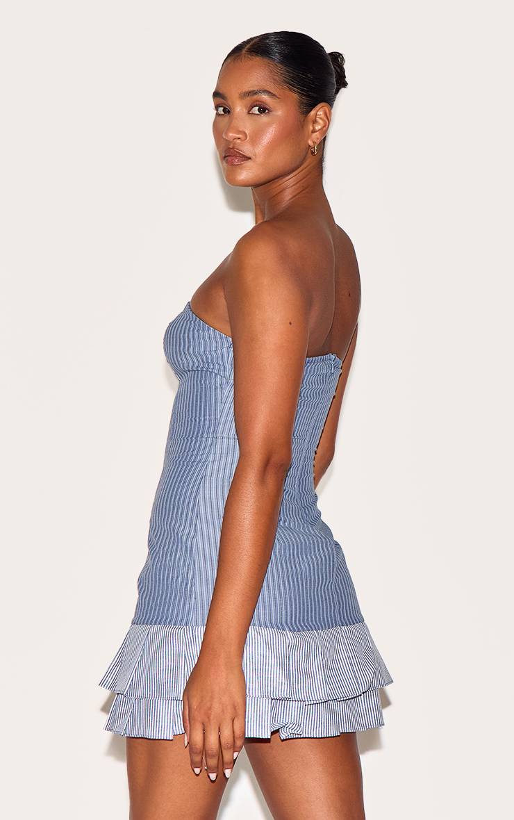 Bleu Robe Droite Bustier À Fines Rayures Contrastées