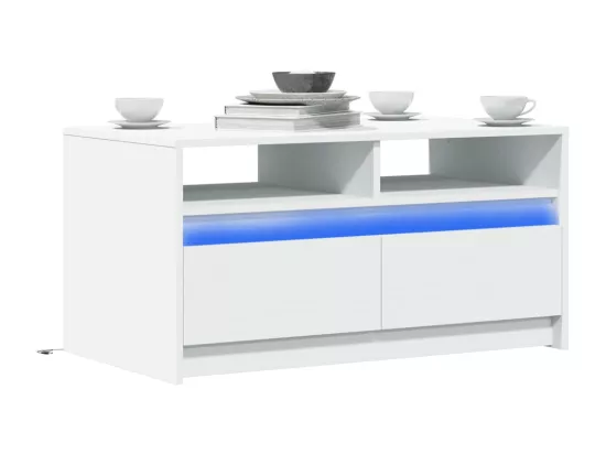 Table basse avec lumières LED blanc bois d'ingénierie
