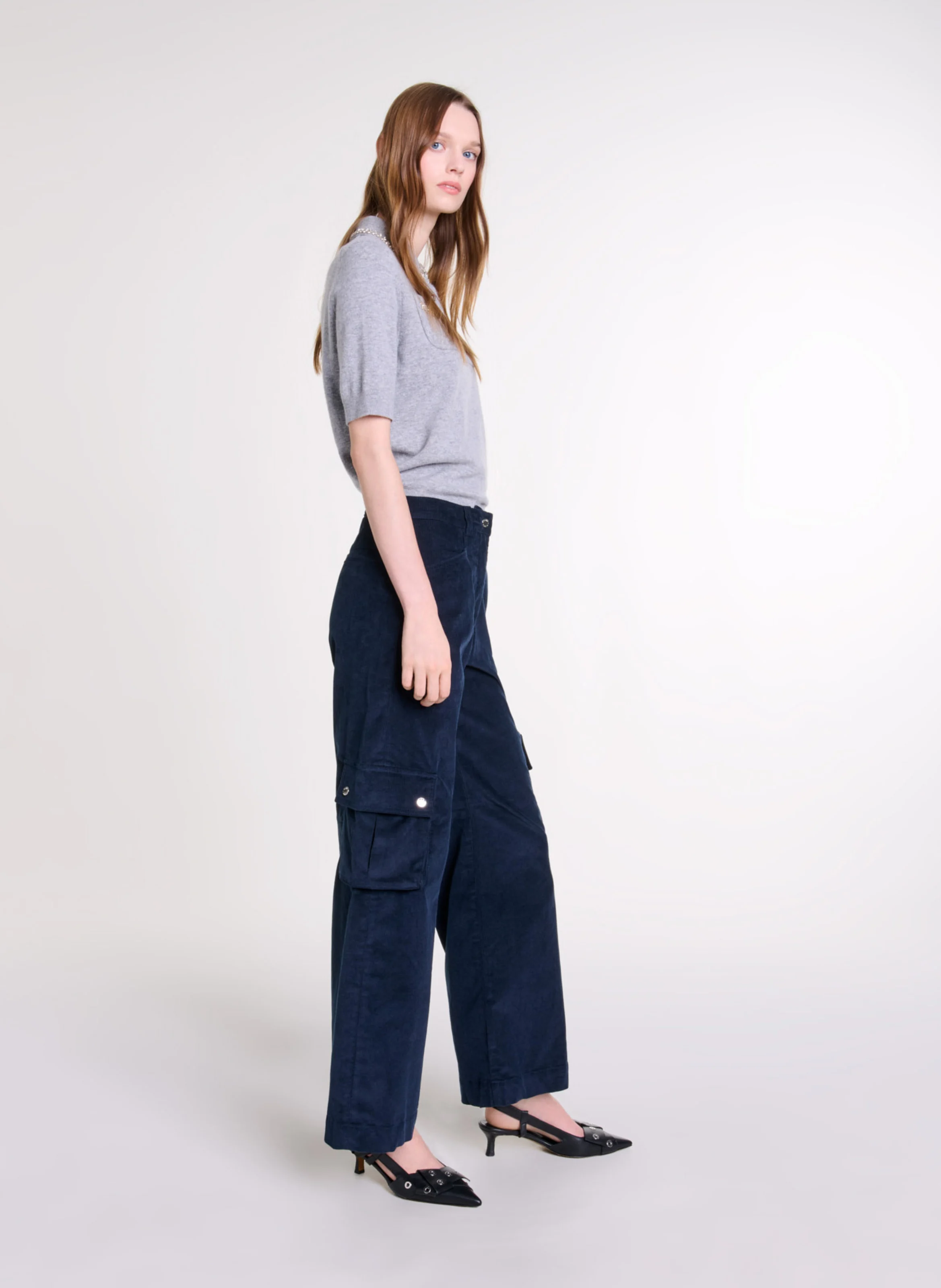 Pantalon treillis en coton mélangé | Bleu