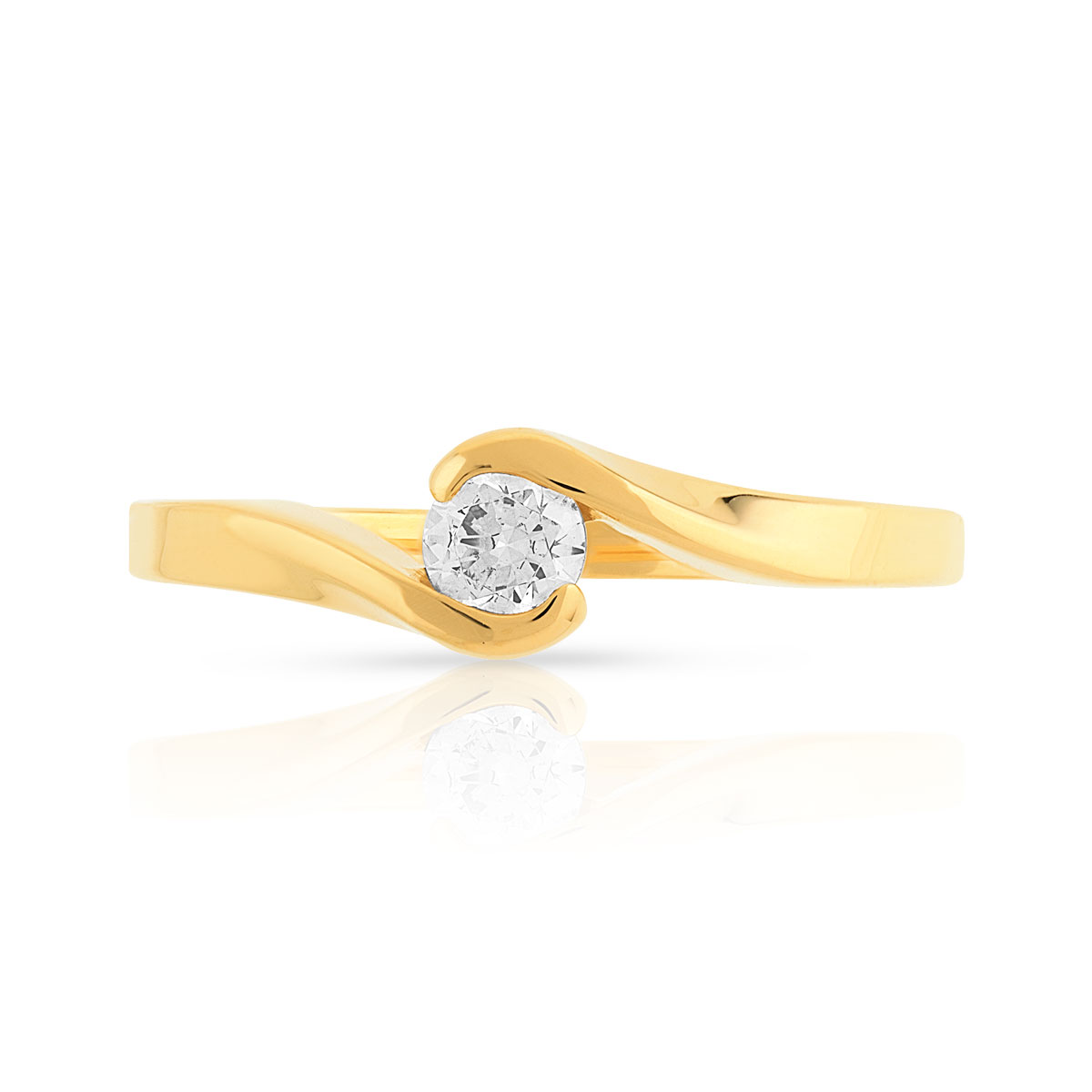 Bague solitaire or 750 jaune diamant synthétique 0.20 carat