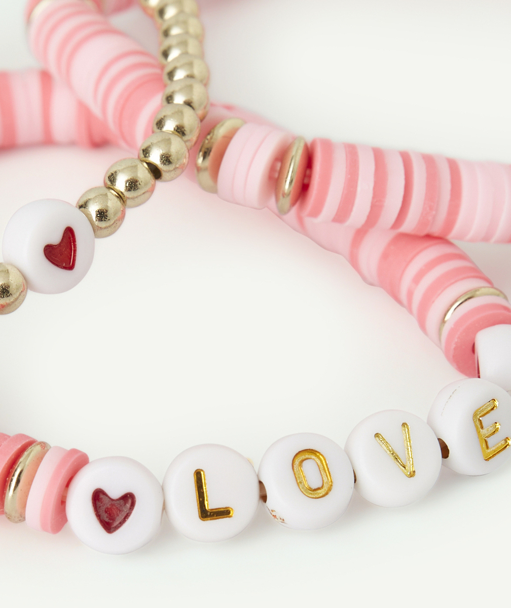 LOT DE 3 BRACELETS FILLE AVEC PERLES ROSES ET COULEUR DORÉES