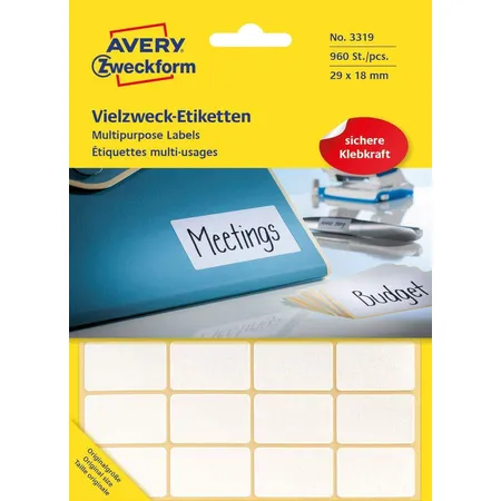 Avery Zweckform 3319 Vielzweck Etiketten 29 x 18 mm, 30 Bogen/960 Etiketten, weiß
