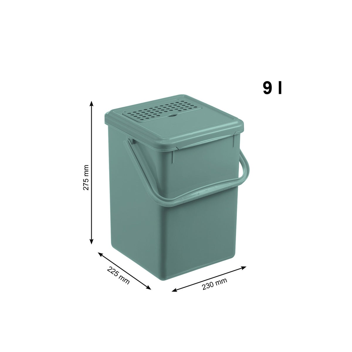 PROREGAL Robuuste afvalbak met geurdichte deksel en koolstoffilter, 9 liter, HxBxD 27 x 23 x 22,5 cm, kunststof, groen