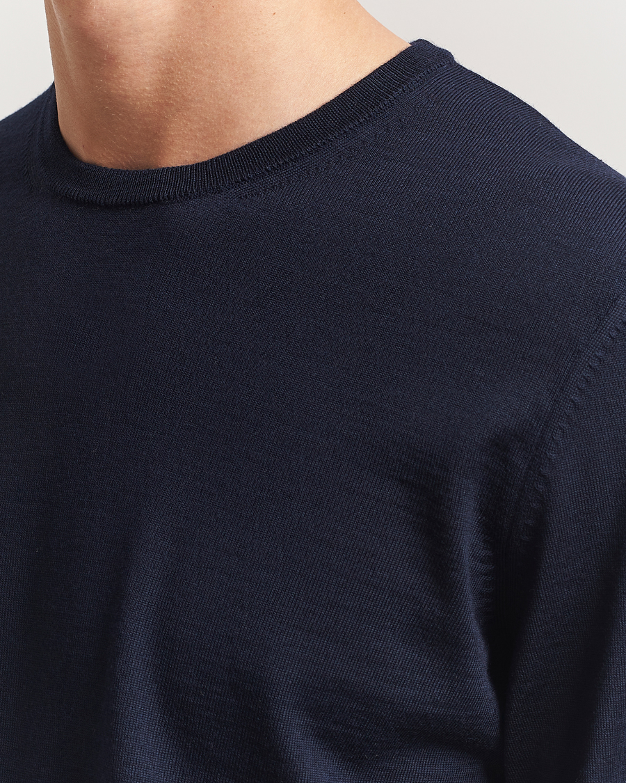 BOSS BLACK Leno Wool Crew Neck Pullover Dark Blue