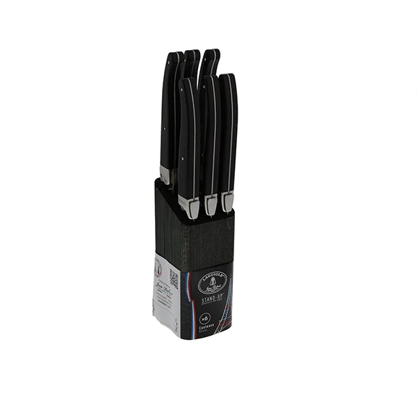 Bloc en bois avec 6 couteaux à steak noir Laguiole Jean Dubost