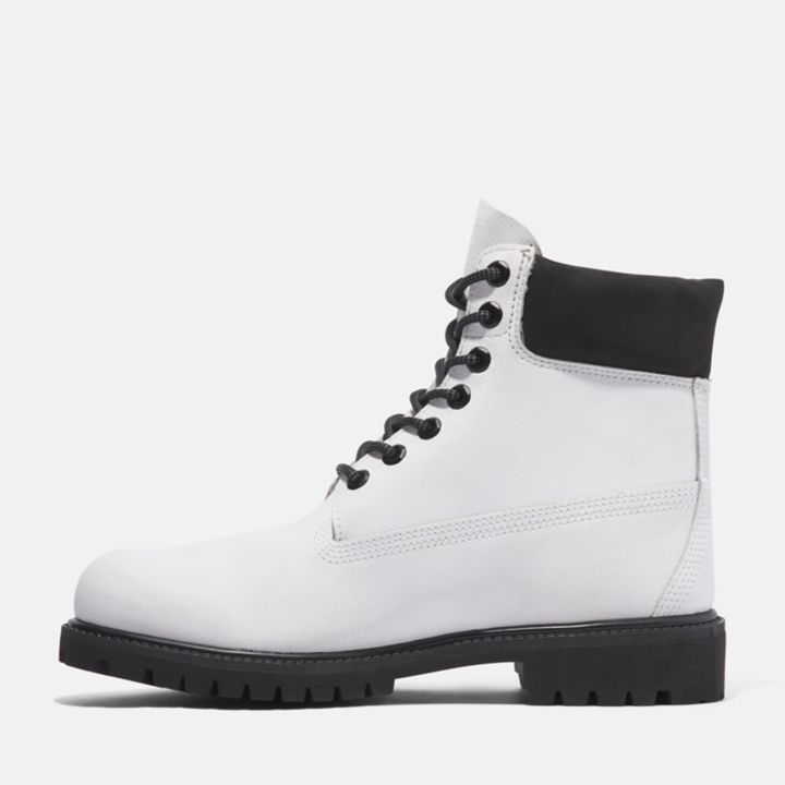 Bota Timberland Premium de 6 polegadas para homem, na cor branca.