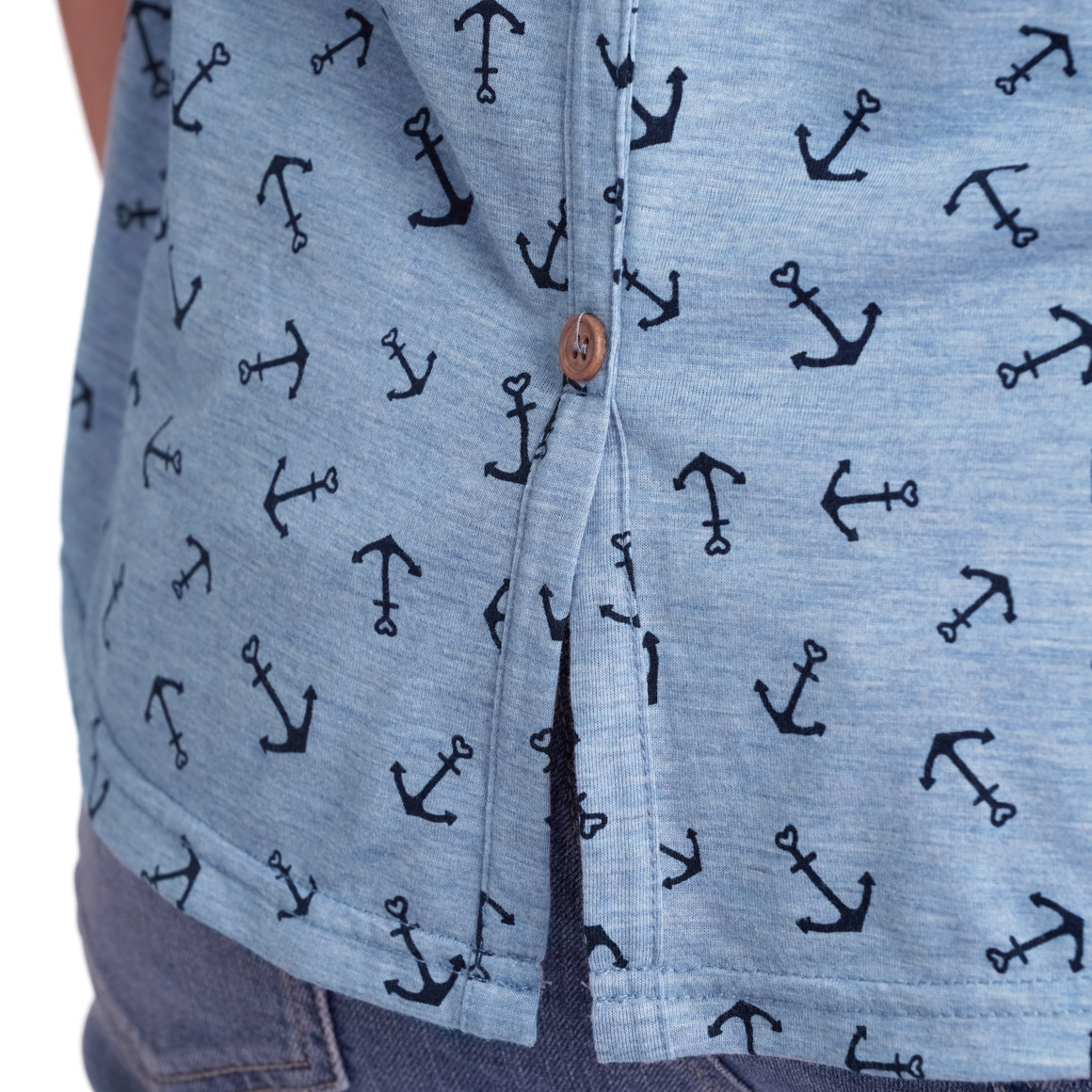 Gina Damen T-Shirt mit Zier-Knopfleiste hellblau