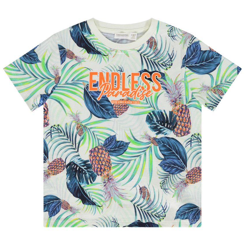 T-shirt manches courtes avec écritures + imprimé fantaisie pour garçon - Ecru