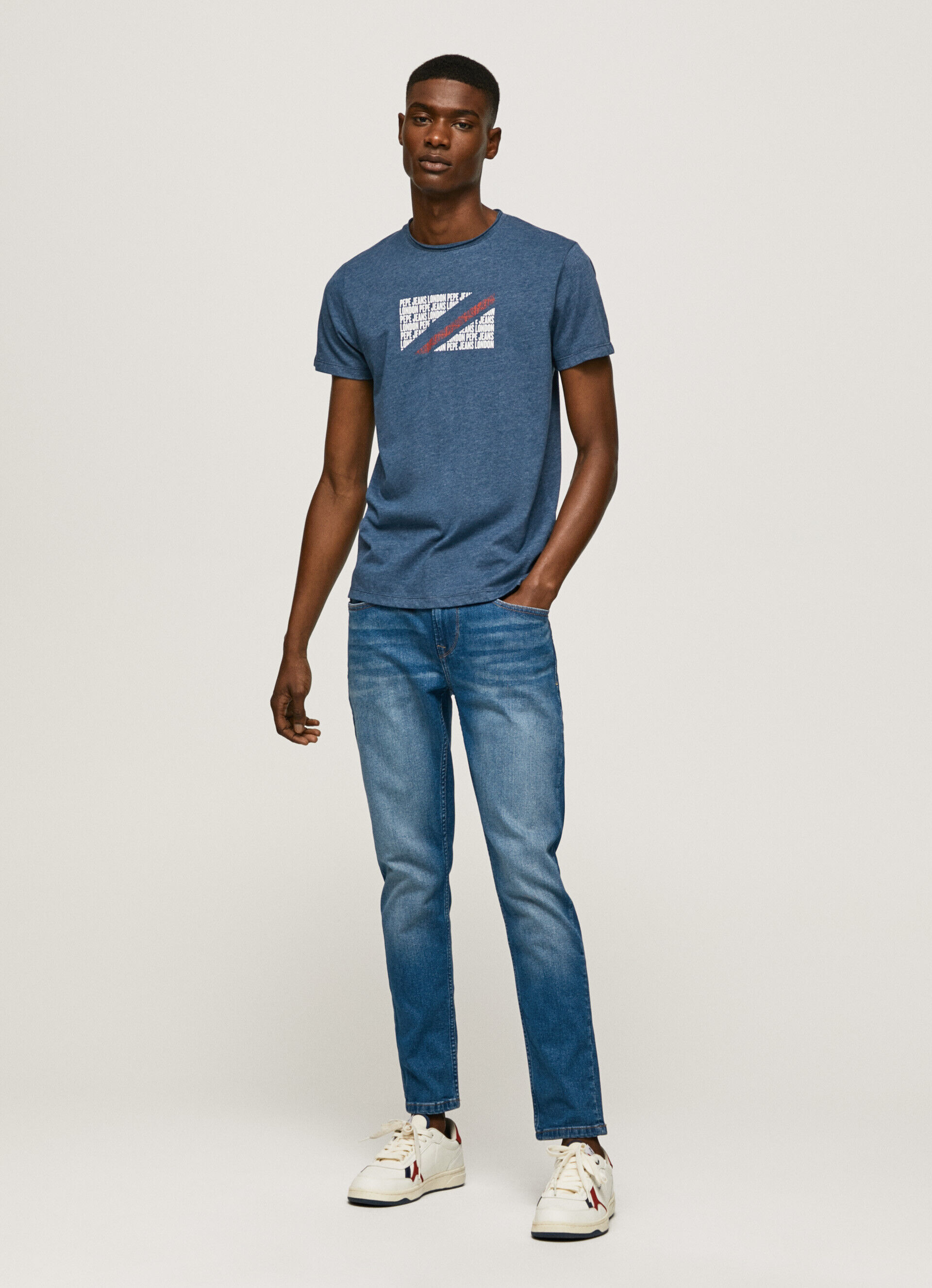 Camiseta mesclada com logotipo estampado - Jarman Azul