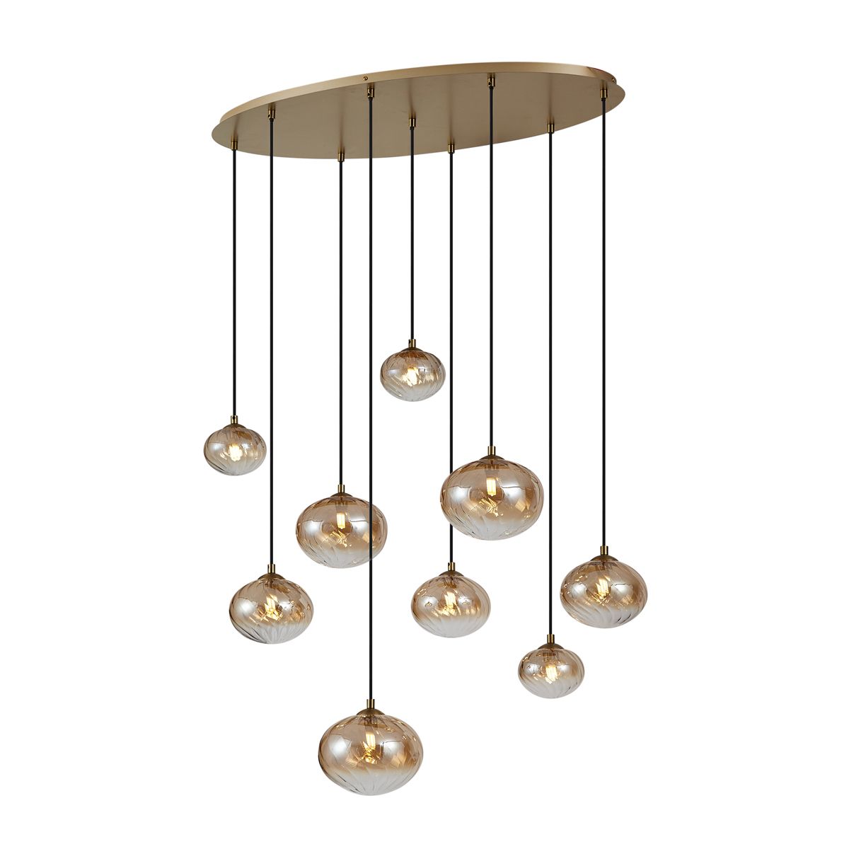 Art Deco hanglamp goud met amber glas 9-lichts - Jia