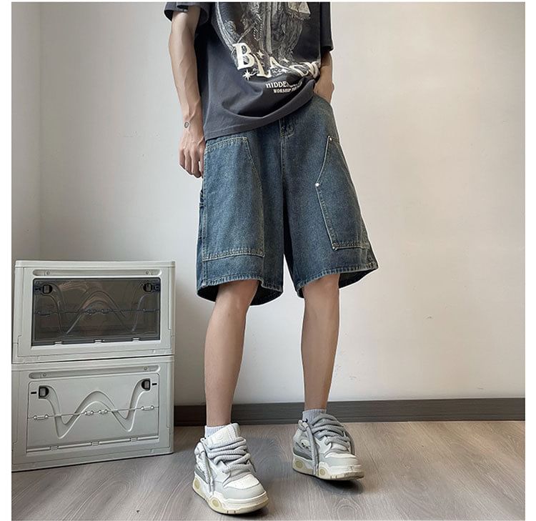 Femilina - Denim shorts met hoge taille en wijde pijpen