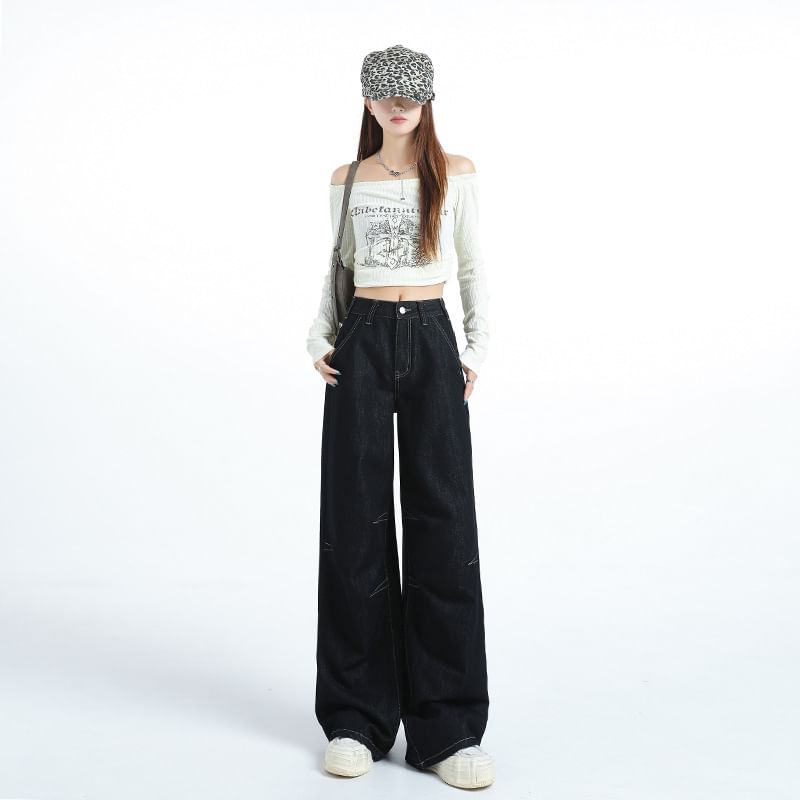 Denimot - High Rise Plain Wide Leg Jeans (diverse designs)