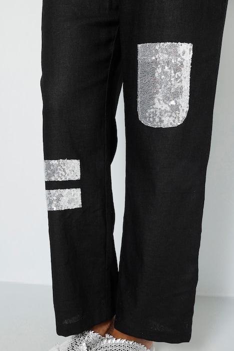 Hose, Straight Fit, Pailletten, Bindegürtel
