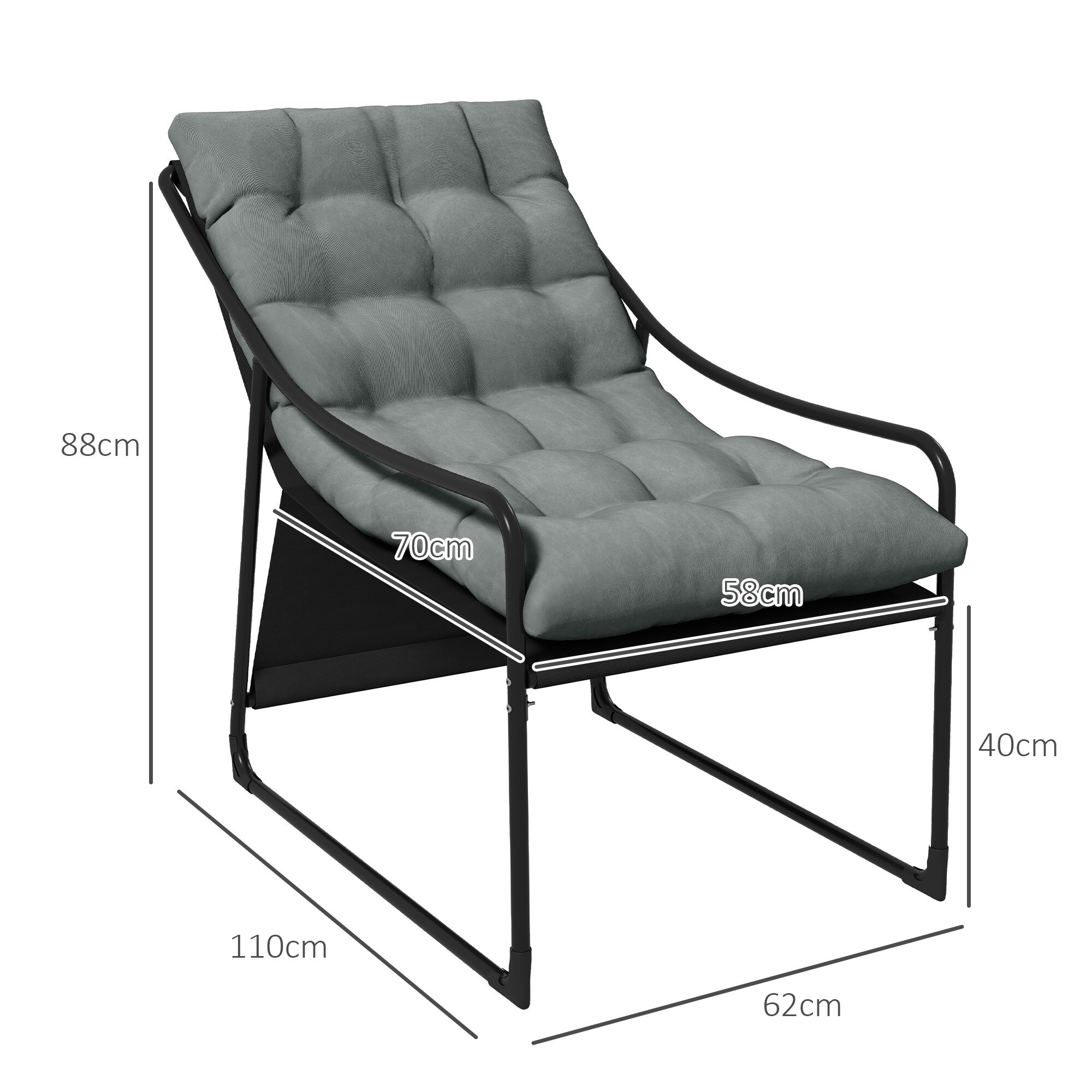 Outsunny Gartensessel mit Sitzkissen grau 62L x 110B x 88H cm