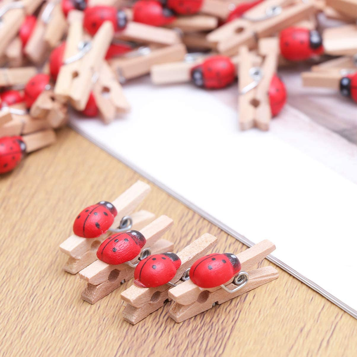 (100er Set) 2.5cm Mini Holz Klammern DIY Bastel Deko Wäscheklammern - Marienkäfer