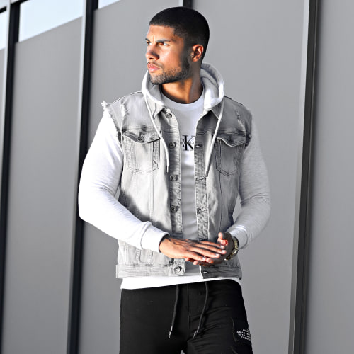 Veste Jean A Capuche 1528 Gris Denim Gris Clair