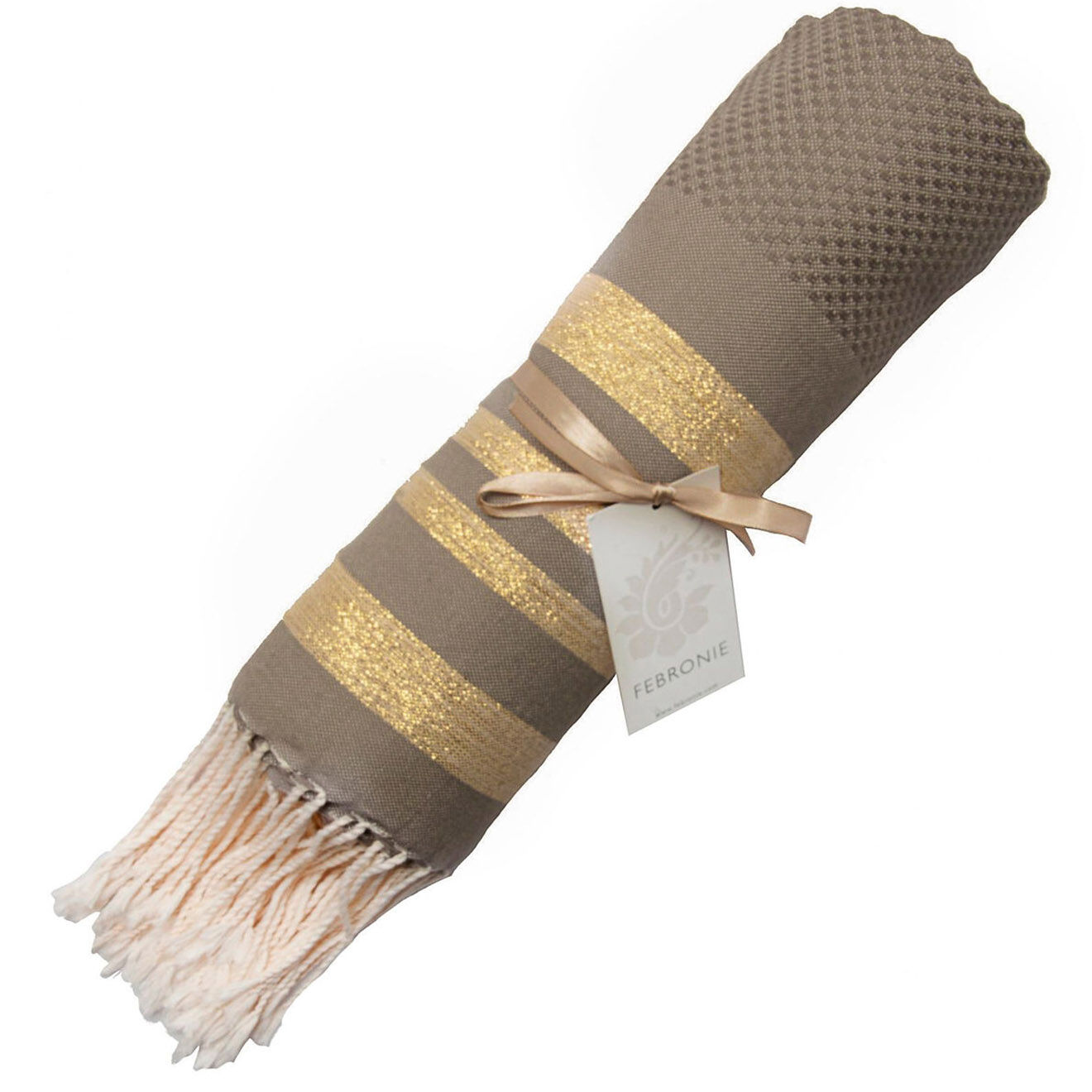 Febronie Fouta Nid d'abeille Hamptons moka/doré - 100x200 cm