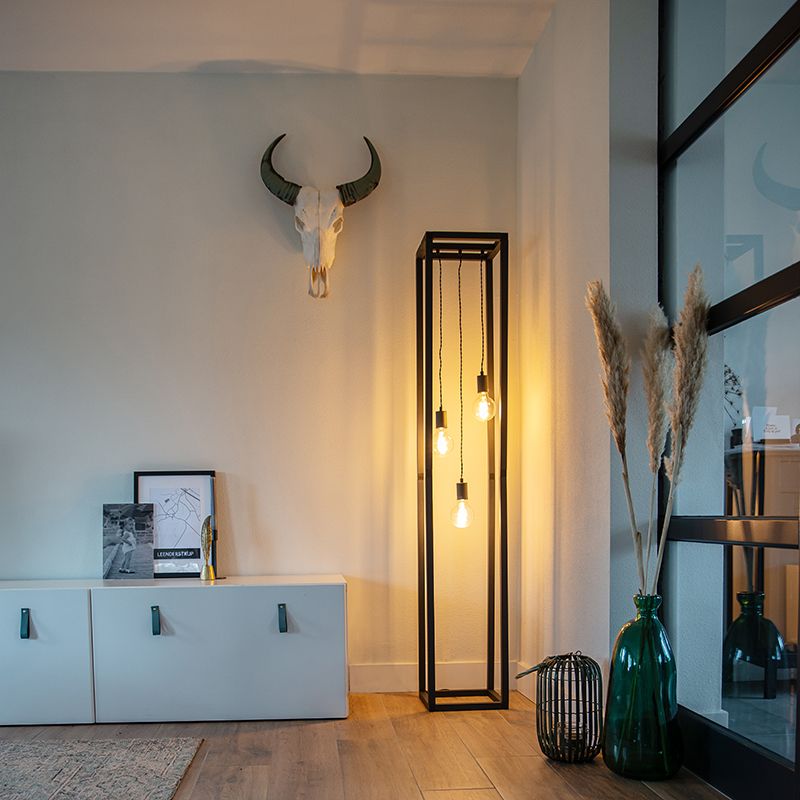 Industriële vloerlamp zwart 3-lichts - Big Cage