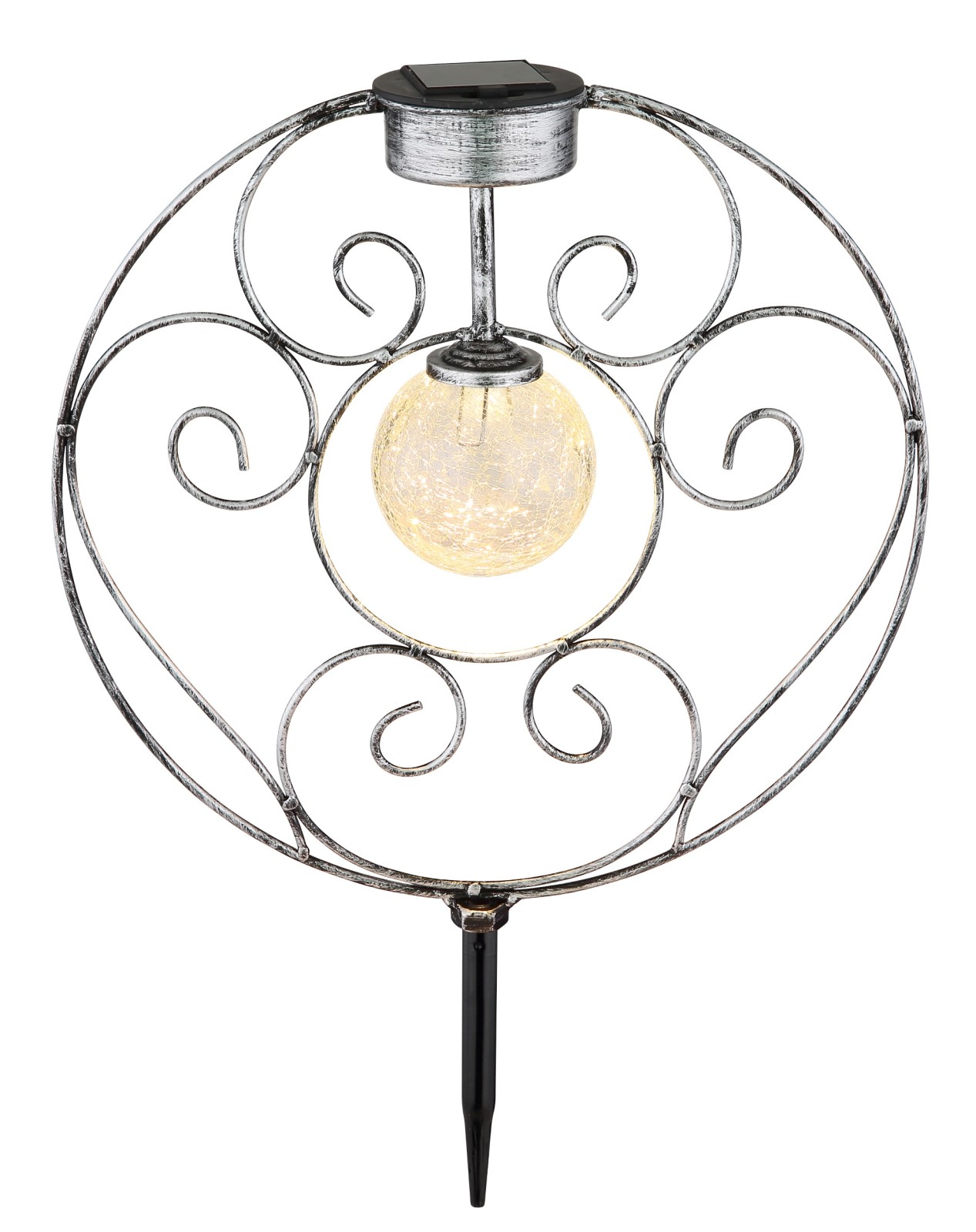 Solarleuchte - silber antik - Glas crackle - 41 cm hoch