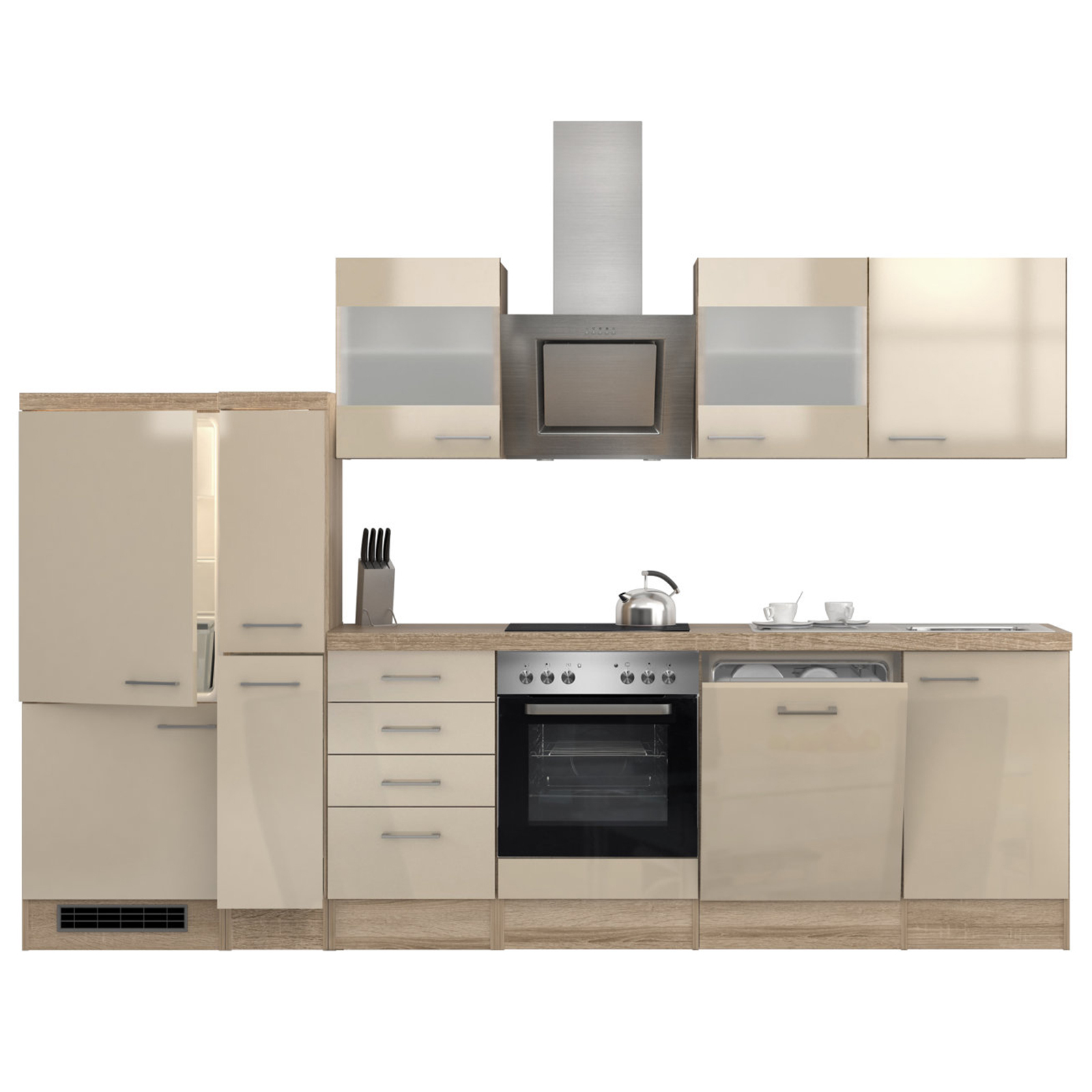 Küchenblock NEPAL - Kaschmir Glanz-Sonoma Eiche - mit E-Geräten - 310 cm