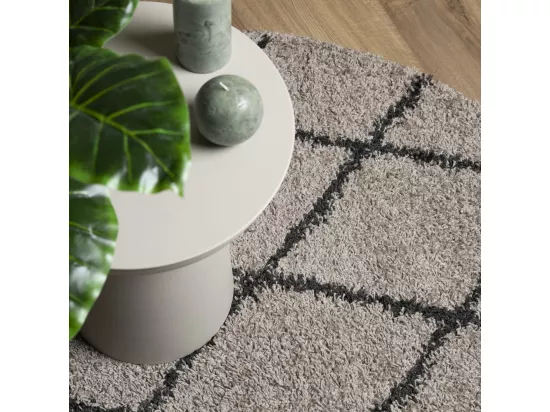 Tapis shaggy à poils longs moderne beige et anthracite ø 160 cm